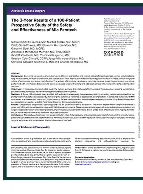 Трёхлетнее наблюдательное исследование Mia Femtech в Aesthetic Surgery Journal