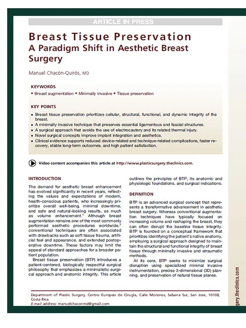 Первая страница статьи в Clinics in Plastic Surgery — Breast Tissue Preservation: A Paradigm Shift in Aesthetic Breast Surgery